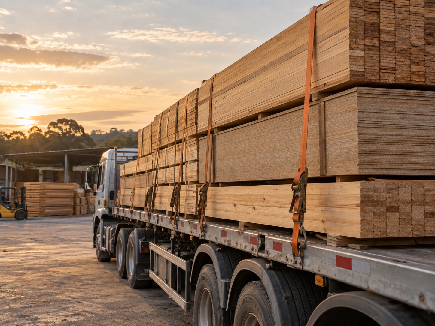 Madeira beneficiada transportada com amarração adequada